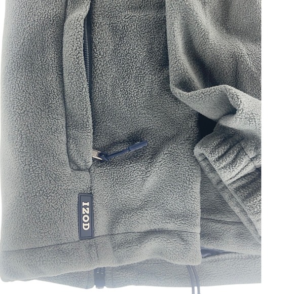 IZOD Mens L Fleece Jacket Full Zip Gray Blue Puffer Chest Outdoor Coat - Picture 6 of 7